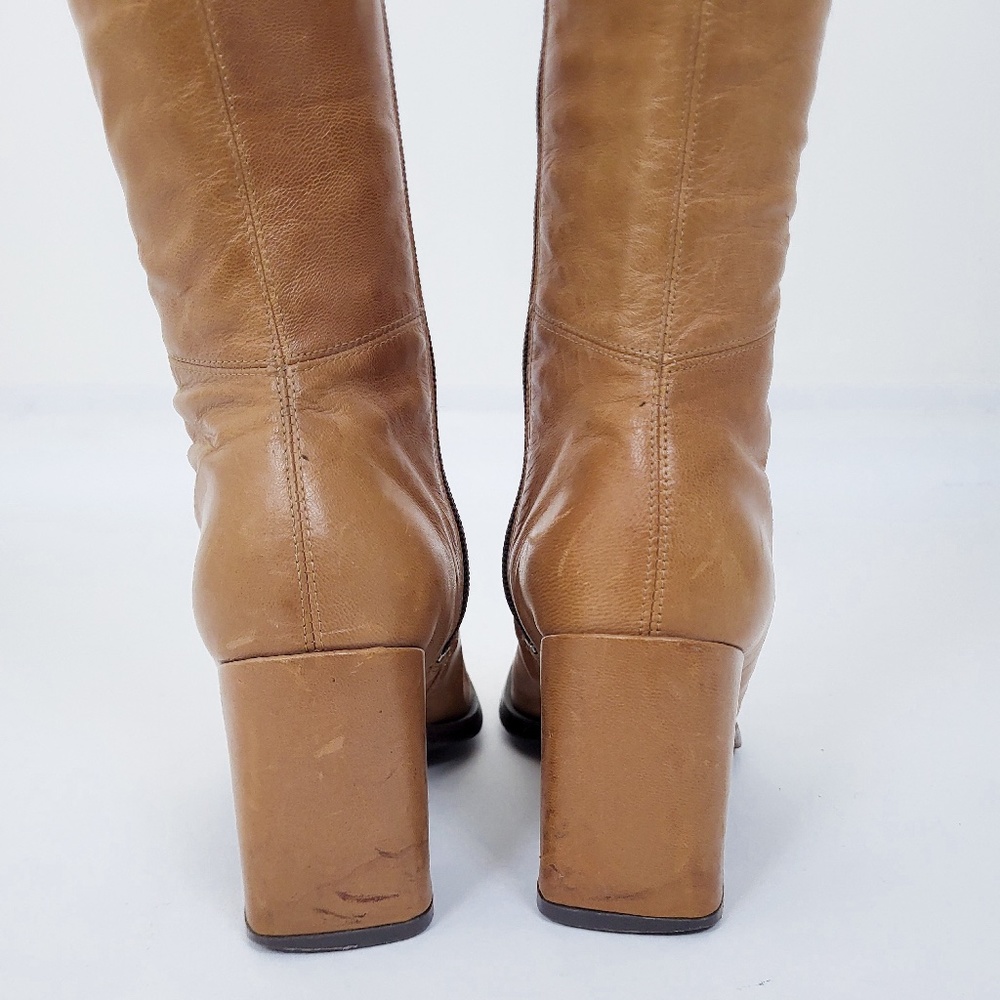 90's Aldo Square Toe Boots block heel chunky fitted tight side zipper calf - Picture 7 of 15